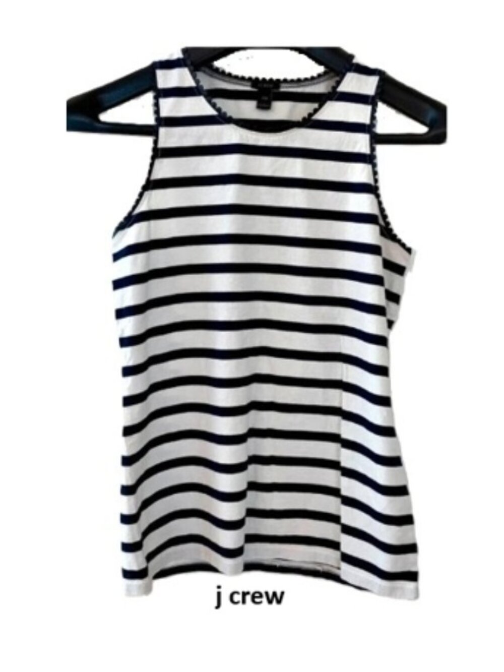 J Crew Faux Leather Scalloped Trim Tank Top White/Blue Stripe, XXS